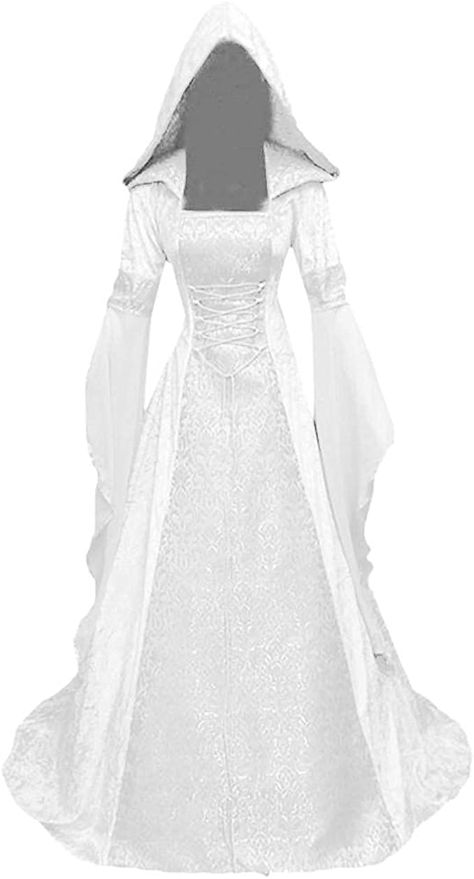 BUKINIE Womens Medieval Dress Fashion Long Sleeve Hooded Vintage Floor Length Renaissance Gothic Cosplay Costume Dresses White : Amazon.co.uk: Fashion Vampire Gown, Hooded Gown, Gothic Corset Dresses, Cloak Dress, Gothic Cosplay, Elegant Bodysuit, Orange Long Sleeve Shirt, Lace Playsuit, Witch Dress