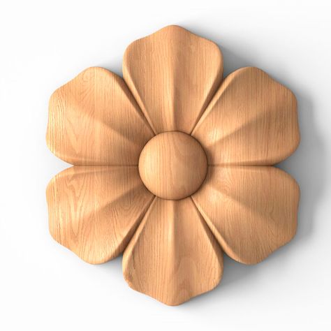 "This carved Flower rosette is made from solid wood and manually refined by our craftsmen. Its laconic and mild design can be used for your furniture and walls decoration or as a delicate finishing touch of children's room interior. Professional processing and grinding made it possible to get a smooth, soft surface without any defects, which is convenient to stain and varnish. The product is made according to the highest quality standards, so it will please you and your loved ones for many years Wood Rosettes, Carved Rosettes, Wall Panel Molding, Floral Minimalist, Wood Carving Furniture, Wood Butterfly, Simple Geometric Designs, Carved Furniture, Wood Carving Designs