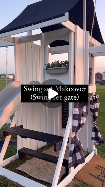 Old Swingset Makeover, Playground Makeover Play Sets, Swingset Remodel, Diy Swing Set With Slide, Outdoor Playset Makeover, Backyard Playground Landscaping, Diy Swingset, Homemade Swing Set, Swing Set Makeover