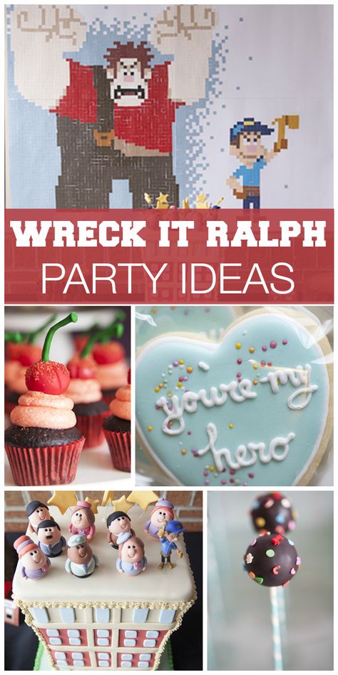 What an amazing Wreck It Ralph party that has so many fun ideas from the movie! See more party ideas at CatchMyParty.com! Wreck It Ralph Birthday Party Ideas, Wreck It Ralph Party Ideas, Wreck It Ralph Food, Wreck It Ralph Food Ideas, Vanellope Birthday Party Ideas, Wreck It Ralph Dinner And A Movie, Wreck It Ralph Birthday Party, Wreck It Ralph Cake, Wreck It Ralph Party