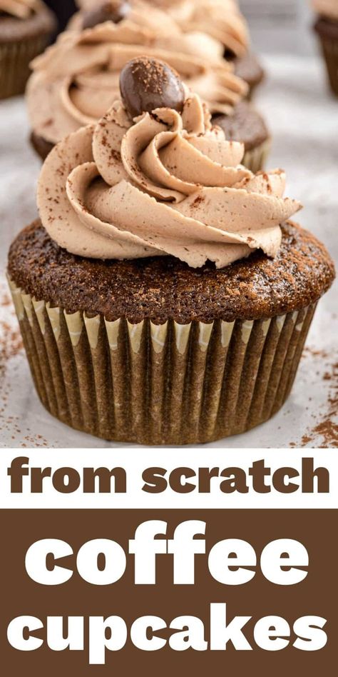 Coffee cupcakes are a perfect dessert for those who love coffee. Made 100% from scratch with a melt in your mouth mocha buttercream. Coffee Cupcake Ideas, Coffee Cupcake Design, Coffee Cupcakes Decoration, Mocha Cupcakes With Espresso Buttercream, Coffee Cupcakes Recipe, Coffee Cupcake Recipes, Coffee Cup Cake, Chocolate Coffee Cupcakes, Coffee Cupcake