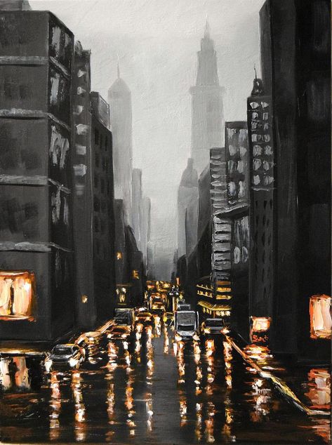 Impressionism, Oil Pastel Artists, Red Modern Art, Pastel Artists, Cornelia Street, Rainy Street, After Rain, Night City, City Lights