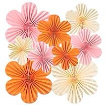 Floral Backdrop Decor, Paper Floral Backdrop, Orange Flower Wall, Paper Fan Decorations, Tissue Pom Poms, Backdrop Decor, Orange Party, Fan Decoration, Orange Paper