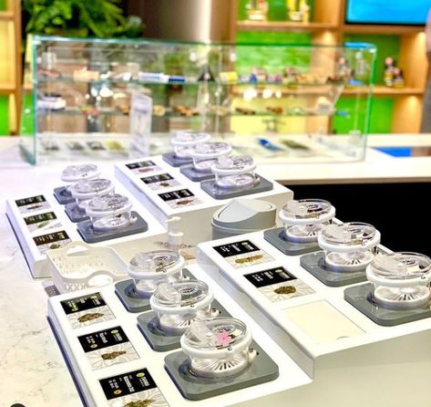 Dispensary Displays - Bud Bar Displays® Dispensary Display Ideas, Dispensary Branding, Dispensary Ideas, Price Signage, Retail Solutions, Countertop Display, Coffee Store, Bar Displays, Display Cabinets