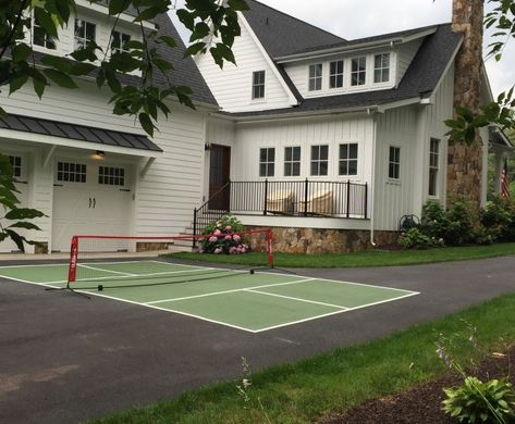 Garage Pickleball Court, Home Pickle Ball Courts, Building A Pickleball Court, Pickle Ball Backyard, Pickleball Home Court, How To Make A Pickleball Court, Backyard Pickle Ball Court, Pickleball Court Backyard Diy, Outdoor Pickleball Court