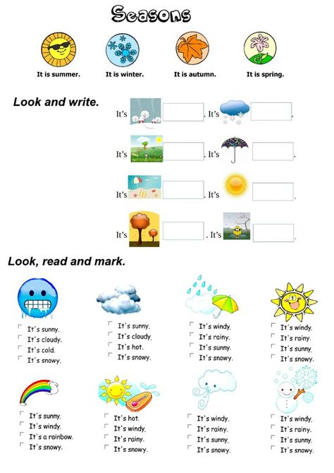 Weather Worksheets For Kids, Ingles Kids, Teaching Weather, Seasons Name, Seasons And Weather, Seasons Worksheets, Weather Worksheets, Teach English To Kids, Free Time Activities