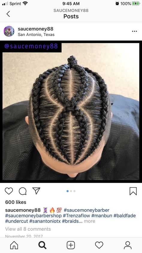 Hang Down Braids Men, Men’s Braids On Top, Man Bun Cornrows, 4 Mens Braids, Braided Hairstyles On Men, Man Bun Braid Styles, Men’s Braided Hairstyles With Fade, Men 4 Braids Hairstyles, Men’s Hair Braid Styles