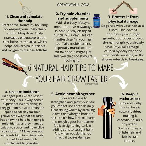 Grow your natural hair 🌿 Try these 6 tips to keep your curls healthy and long. Check out our hair regimen schedule and herb-infused hair oil in our shop. Follow for more tips! #HeatlessHairStretching #NaturalHairCare #HealthyHair #NaturalHairJourney #ShopNow Hair Growth Regimen, Make Your Hair Grow Faster, Hair Regimen, Heatless Hairstyles, Be Gentle With Yourself, Grow Hair Faster, Hair Vitamins, Natural Haircare, Natural Hair Tips