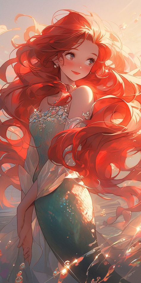 Anime Mermaid Art, Red Hair Mermaid, Mermaid Anime, Ariel Drawing, Anime Mermaid, Mermaid Wallpapers, Mermaid Drawings, Mermaid Painting, Mermaid Pictures