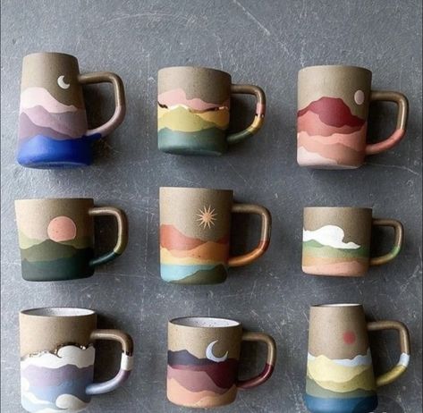 Glazed Pottery Painting Ideas, Cup Painting Designs Mug Ideas, Paint Your Own Pottery Studio Design, Painting Ceramic Vases Diy, Pottery Coffee & Tea Cups, Pottery Painting Coffee & Tea Cups, Pottery Mug Designs Painted, Easy Glazing Ideas Pottery, Mug Underglaze Ideas