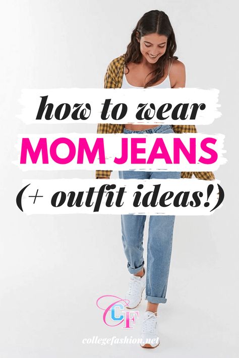 How to wear mom jeans: Our favorite cute and comfortable mom jeans outfit ideas and styling tips Winter Outfit With Mom Jeans, Blue Mum Jeans Outfits, How To Wear Mum Jeans, Mums Jeans Outfit, Autumn Mom Jeans Outfit, Shoes For Mom Jeans Outfit, Styling Mum Jeans, Mom Jeans Style How To Wear, Mummy Jeans Outfit Ideas With Sneakers