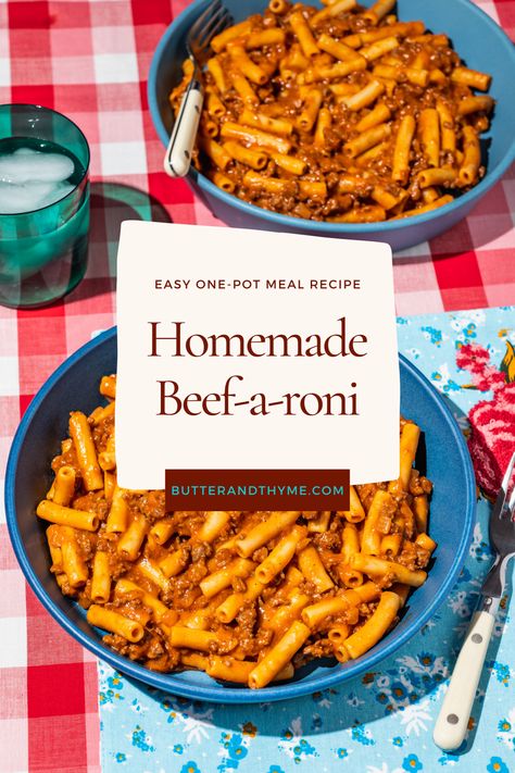 Discover the rustic, nostalgic flavors of our Quick and Easy One-Pot Meal: Copycat Homemade Beefaroni. This hearty, 30-minute meal redefines comfort food with its rich, savory goodness. It's perfect for busy weeknights or cozy family dinners, and the best part is, it's made in just one pot, even the pasta! So clean up is a breeze. Experience the magic of creating a gourmet nostalgic delight in a single pot! Beefaroni Recipe Easy, Homemade Beefaroni Chef Boyardee, Homemade Beef A Roni, Beefaroni Recipe Chef Boyardee, Creamy Beef And Bow Tie Pasta, Homemade Chef Boyardee, Beef A Roni Recipes Homemade, Chef Boyardee Recipes, Homemade Beefaroni