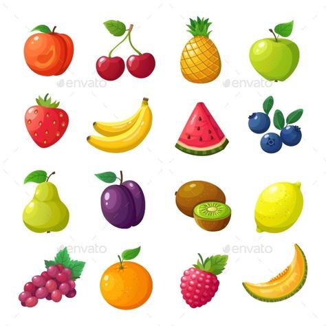 Cartoon Fruits and Berries by MicrovOne | GraphicRiver Berries Cartoon, Fruits Cartoon, Fruit Tattoo, Fruit Labels, Fruit Clipart, Cartoon Fruit, Vegetable Illustration, Fruit Icons, Fruit Cartoon