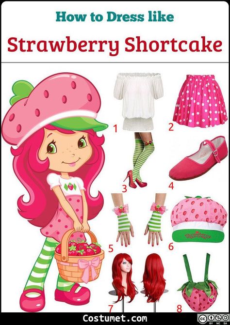 How To Dress Like Strawberry Shortcake, Cute Cartoon Costumes, Strawberry Shortcake Halloween Costume Teen, Pink Polka Dot Skirt, Strawberry Shortcake Costume College, Strawberry Shortcake Diy Costume, Strawberry Shortcake Halloween Costume College, Diy Strawberry Shortcake Costume, Pink Halloween Costume Ideas