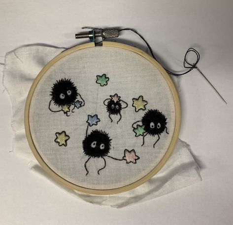 Soot Sprites: Spirited Away Soot Sprite Embroidery Pattern, Soot Sprites Embroidery, Soot Sprite Embroidery, Soot Sprite Costume, Sprite Costume, Ghibli Embroidery, Totoro Cross Stitch, Anime Cross Stitch, Miyazaki Anime