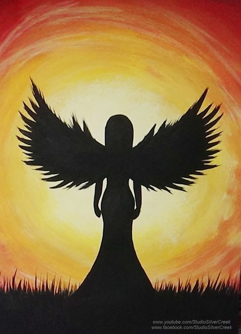 Acrylic Painting Angel, Shilloute Painting, Sillouttes Paintings, Emotional Paintings Easy, Silhouette Painting Acrylic, Silhouette Art Ideas, Silhouette Painting Ideas, Silhouette Art Painting, Silouttes Art