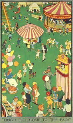 "Heigh-ho! Come to the fair!" Children at a Country Fair, illustration by Nina K. Brisley (Print On Demand) Fun Fair Illustration, Fun Fair Poster, Fair Illustration, Travelling Circus, Vintage Fairground, Wonder Wheel, Halloween Circus, Punch And Judy, Circus Poster