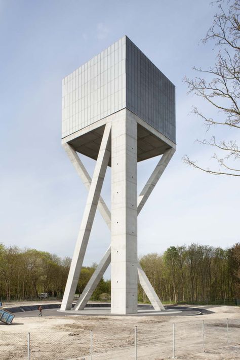 Vplus Water tower - Chateau d’eau Mons Ghlin Belgium Concrete Column, Lookout Tower, Concrete Architecture, Tower Design, Architecture Awards, Brutalist Architecture, Rain Water Collection, Watch Tower, Water Tower