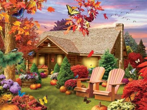 Woodsy Cabin, Inspiring Paintings, 300 Pieces Jigsaw Puzzle, Large Puzzle Pieces, Autumn Night, Gems Art, Art Kits, Warm Autumn, Autumn Garden