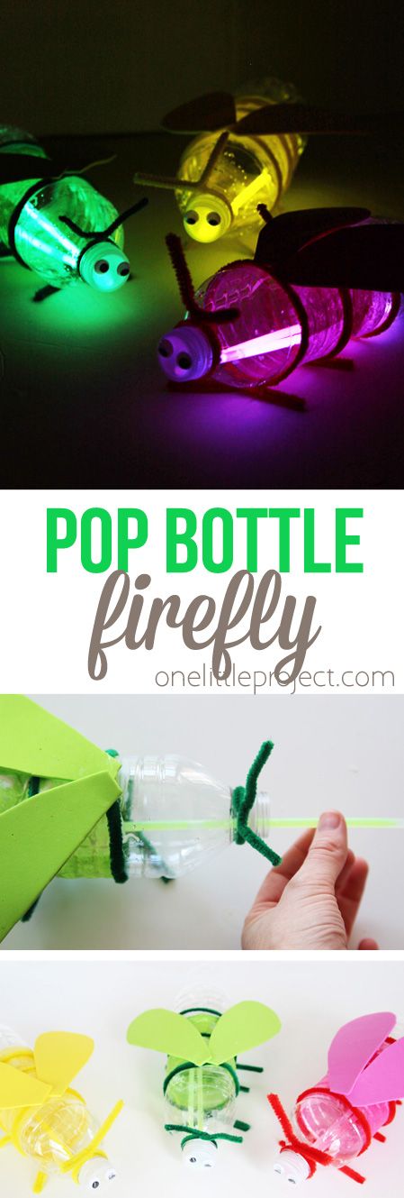 Turn plastic bottles into fireflies with glow sticks! This would be such a fun kids craft for camping! Firefly Craft, Camping Theme, Indoor Play, Camping Activities, Glow Sticks, Camping Crafts, Pop Bottles, Camping Ideas, Craft For Kids