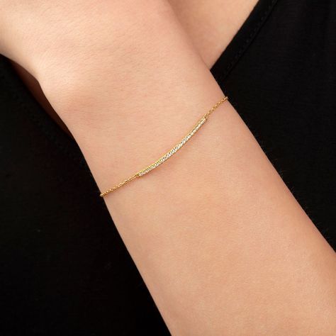 Diamond Bar Bracelet, Real Gold Bracelet, Lingot D'or, Pave Bracelet, Dainty Gold Bracelet, Solid Gold Bracelet, Luxury Jewelry Brands, Everyday Bracelet, Bracelet Minimalist