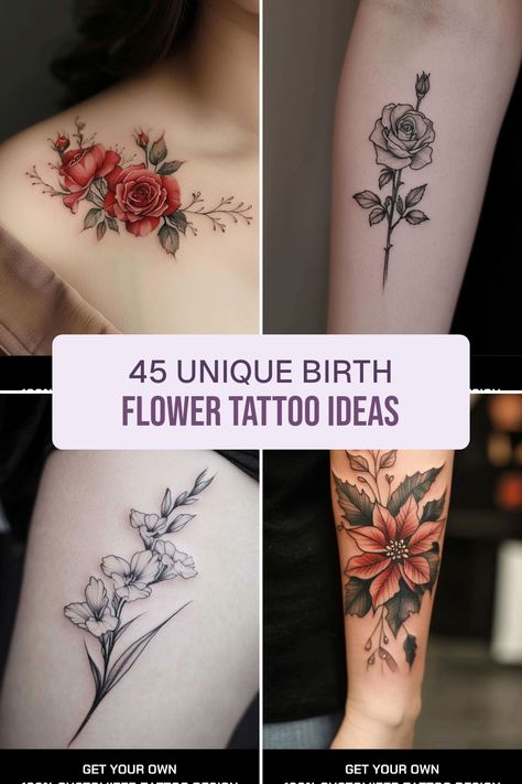 Looking for the perfect tattoo that showcases your personality? Check out these 45 unique birth flower tattoo ideas that celebrate every month of the year! Each flower carries its own special meaning, making it easier than ever to find the ideal design for your next ink adventure. From elegant roses for June to lovely daisies for April, discover inspiration that speaks to you and express your individuality with vibrant and meaningful body art Tattoo Of Birth Flowers, Flowers Out Of Head Tattoo, May And November Birth Flower Tattoo, April Flowers Tattoo, August And September Birth Flower Tattoo, Birth Flowers Tattoo Ideas, Masculine Flower Tattoo, Birth Month Flower Tattoos Bouquet, Birth Flower Tattoo Designs