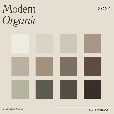 2024 Modern Organic Paint Colour Palette | Benjamin Moore | Interior Design | Paint Colour Selection | E-Design | Shop the Look | Paint Names | Paint Swatches Searching for the perfect blend of natural, organic paint colours that also feel modern and timeless? Choosing the right colours that complement each other can be overwhelming. At RM Interior, our goal is to remove the uncertainty when it comes to finding the perfect colours for your space. Our palettes encompass warmth and cohesion with colours that are subtle, yet impactful.  Please feel free to reach out for more paint colour advice! *Disclaimer* This listing is for a digital PDF guide only. No physical items will be shipped. Paint colour recommendations are recommendations only. Always sample the paint on all four walls in your a Organic Neutral Color Palette, Neutral Colour Palette With Pop Of Colour, Interior Colour Combinations Master Bedrooms, Rustic Organic Modern Decor, Organic Modern Condo, Modern Organic Wall Colors, Organic Modern Bedroom Color Palette, Neutral Color Palette With Green, Grayge Color Scheme