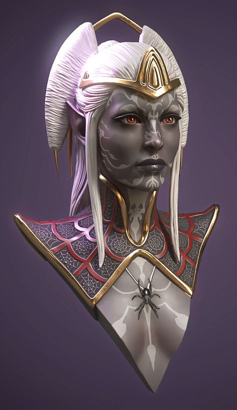 ArtStation - Drow Priestess of Lolth Bust Drow Priestess, Half Drow, Dnd Races, Night Elf, Dungeons And Dragons Game, Alien Concept Art, Dungeons And Dragons Characters, Dnd Art, Dark Elf