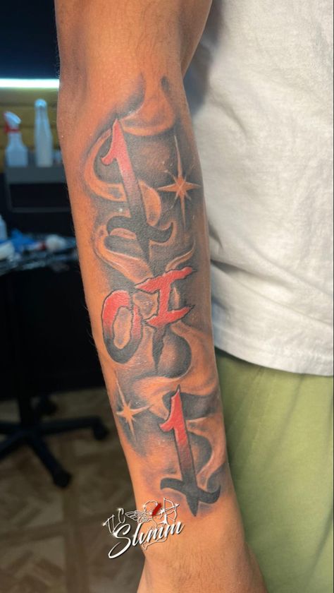 1 Of 1 Neck Tattoo, Tattoo Ideas For Men Forearm Name, 1 Of 1 Tattoo Design, 1of1 Tattoo Men, Dreams To Reality Tattoo, Backside Of Arm Tattoo, Face Everything And Rise Tattoo, 1 Of 1 Tattoo Men, Freestyle Tattoo For Men