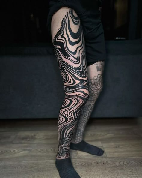 @eliasjeis on Instagram: "Thanks for coming from Ecuador Pedro 🇪🇨 In @luna.tattoogallery @pepax.official #Suminagashi #Wood #Tattoo #EliasJeis #DarkWater" Liquid Tattoo Leg, Wavy Liquid Tattoo Leg, Leg Abstract Tattoo, Trippy Pattern Tattoo, Black Water Tattoo, Abstract Line Tattoo Leg, Black Work Tattoo Leg, Trippy Sleeve Tattoo, Trippy Line Tattoo