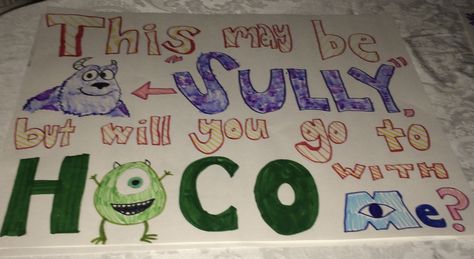 Monsters Inc Hoco Proposal, Prom Posals Ideas Disney, Disney Dance Proposal, Homecoming Proposal Ideas Disney, Disney Themed Promposal, Disney Promposal Ideas, Disney Promposals, Disney Hoco Proposals, Prom Puns