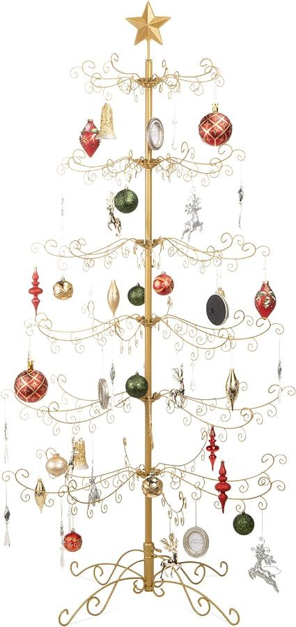 Best Choice Products 6ft Wrought Iron Ornament Display Christmas Tree w/Easy Assembly and Stand - Gold Wrought Iron Christmas Tree, Iron Christmas Tree, Ornament Tree Display, Prelit Tree, Ornament Display, Metal Christmas Tree, Unique Christmas Trees, Led Christmas Lights, Gold Tree