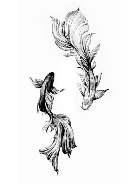 2 Fishes Tattoo, Could Fish Tattoo, Two Koi Fish Tattoo Design, Koi Fish Back Tattoo, Black And White Koi Fish, Coi Fish Tattoo, Japanese Fish Tattoo, Coy Fish Tattoos, Two Koi Fish