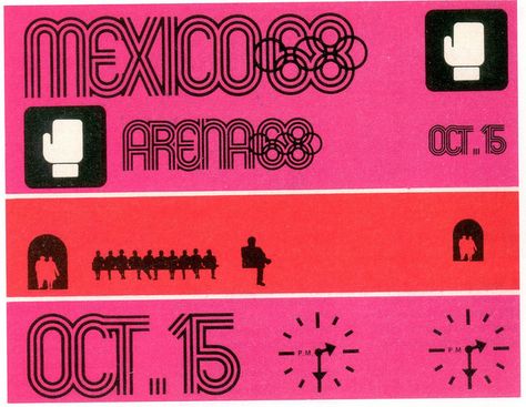 Boxing Ticket for Mexico Olympics, 1968 Designed by Lance Wyman & Beatrice Colle Mexico Olympics 1968, Olympic Design, Mexico Olympics, Lance Wyman, 1968 Olympics, Mexico 86, Otl Aicher, Mexico Design, Ticket Design