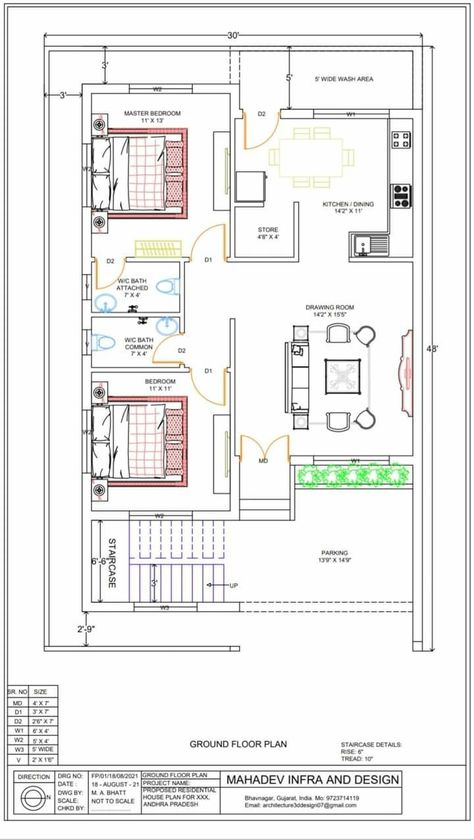 West Facing Plan, Small House Design Floor Plan, 10 Marla House Plan, 30x50 House Plans, West Facing House, Budget House Plans, 20x40 House Plans, 30x40 House Plans, Building Design Plan