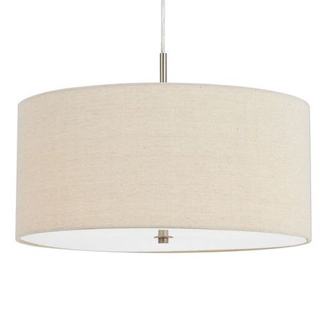 Billie Small Natural Linen Drum 3 Light Pendant Lamp by World Market Dining Room Table Light Fixture, World Market Lighting, Dining Room Table Light, Drum Shade Chandelier, Mid Century Lighting Pendant, Barrel Table, Round Pendant Light, Metallic Frame, Drum Light