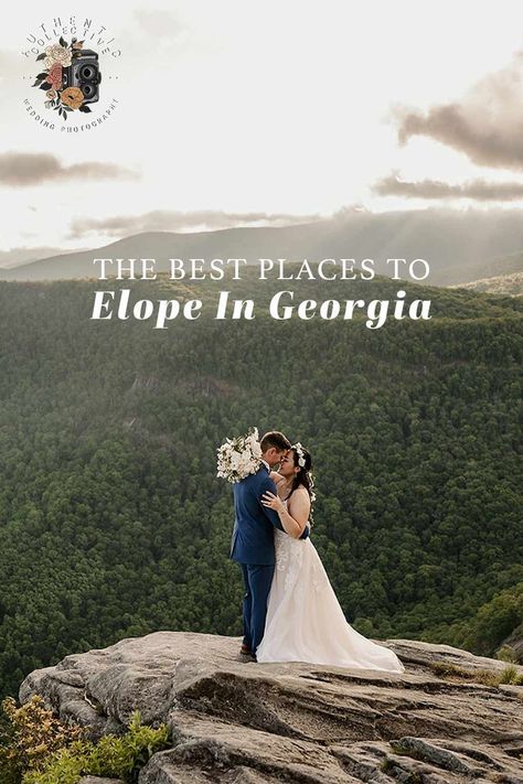 Couple getting married in the mountains in Georgia Wedding In Georgia, Mountain Wedding Georgia, North Georgia Elopement, Savannah Georgia Elopement, Best Places To Elope In The Us, Elopement Ideas Mountain, Elopement Mountains, Small Wedding Locations, Atlanta Elopement