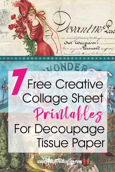 7 Free Creative Collage Sheet Printables For Decoupage Tissue Paper - I made these prints sheets for tissue paper when I was doing my decoupage boxes project! I couldn't find any good ideas or vintage templates so I did my own. Please free to use any collage sheet for your personal retro projects, just do not resell in whole or as a finished project. Aesthetic Origami, Decoupage Paper Free, Free Craft Supplies, Crafts For Kids Spring, Kids Spring Crafts, Craft Ideas For Beginners, Decoupage Paper Printable, Crafts Dollar Store, Decoupage Boxes