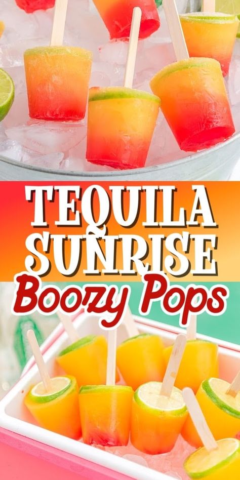 Tequila Sunrise Boozy Popsicles Boozy Pops, Summer Drinks Alcohol Recipes, Boozy Popsicles, Summer Drinks Alcohol, Cocktail Drinks Alcoholic, Mixed Drinks Alcohol, Boozy Desserts, Yummy Alcoholic Drinks, Liquor Drinks