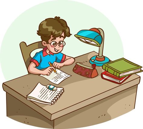 Table Cartoon Image, Studying Cartoon, Boy Studying, Study Animation, Table Cartoon, Classroom Setup Elementary, School Book Covers, Study Table Designs, English Learning Books