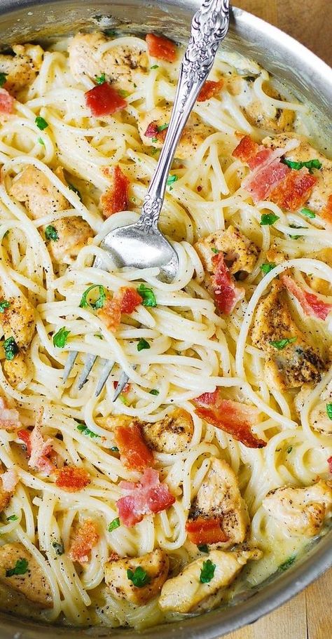 Chicken And Bacon Pasta, Bacon Pasta Recipes, Pasta And Chicken, Chicken Bacon Pasta, Chicken And Pasta, Chicken And Bacon, Cilantro Lime Sauce, Bacon Pasta, Lime Sauce