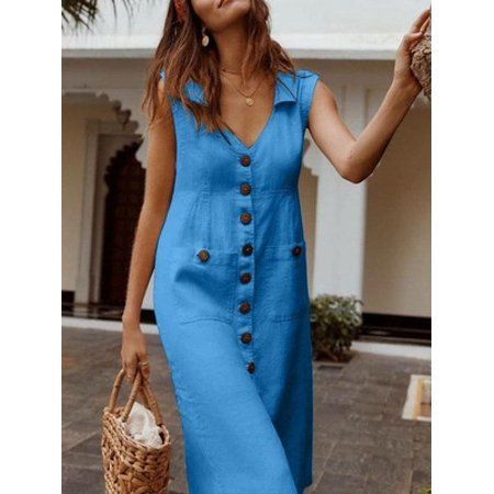 f0fcf351df4eb6786e9bb6fc4e2dee02desc52976310ri Midi Dress Outfit, Boho Styl, Boho Mode, Sleeveless Linen Dress, Mode Boho, Cotton Linen Dresses, Linen Midi Dress, Straight Dress, Turndown Collar