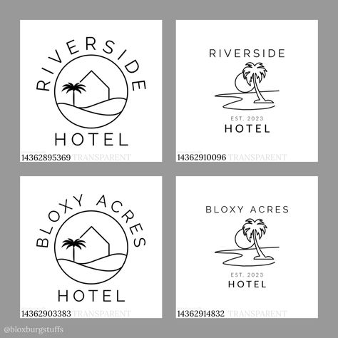 Blocksburg Hotel Codes, Modern Hotel Decals Bloxburg, Waterpark Bloxburg Decals, Bloxburg Apartment Decals Codes, Club Roblox Image Id Codes Hotel, Hotel Sign Decals Bloxburg, Bloxburg Hotel Number Decals, Blox Burg Hotel Ideas, Bloxburg Hotel Logo Codes