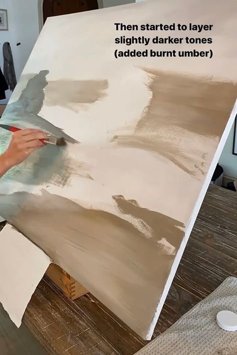 How To Paint Over Canvas Painting, Acrylic Landscape Beginner, Diy Abstract Mountain Painting, Diy Large Acrylic Painting, Acrylic Art Landscapes, Painting Over Acrylic Painting, Abstract Countryside Painting, Diy Abstract Landscape Art, Watered Down Acrylic Paint