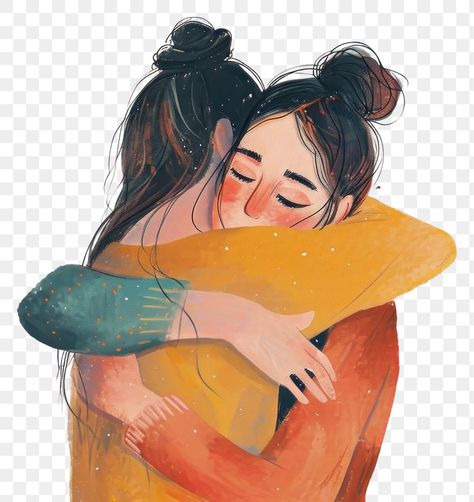 Sister Illustration Art, Sister Doodles, Friends Illustration Art Friendship, Sister Hug, Hug Painting, Best Friend Illustration, Hug Illustration, Friend Art, Friendship Art