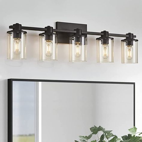 Modern Bathroom Vanity Lights, Vanity Lighting Over Mirror, Black Bathroom Light Fixtures, Black Bathroom Light, Mirror Hallway, Bathroom Recessed Lighting, Living Room Mirror, Bathroom Vanity Lights, Modern Bathroom Vanity Lighting