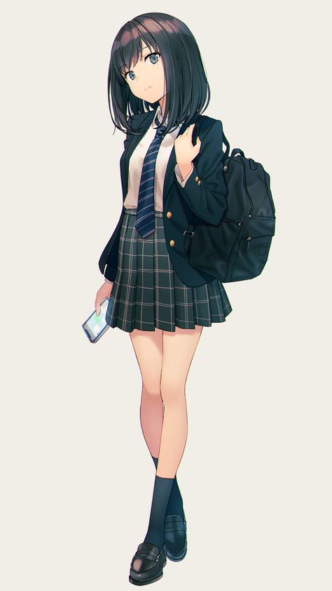 Anime Uniform, Short Black Hair, Desen Anime, Fete Anime, Girl Short Hair, Chica Anime Manga, Anime Poses, Karakter Anime, Anime Outfits