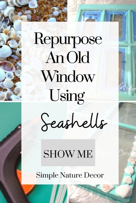 If you love beach decor, then you will love how to repurpose an old Window with seashells. #seashellideas #windows #beachdiy Diy Old Windows Ideas, Window Pane Crafts, Vintage Window Ideas, Window Art Diy, Window Pane Art, Sea Glass Window Art, Coastal Windows, Old Window Decor, Beach Elements