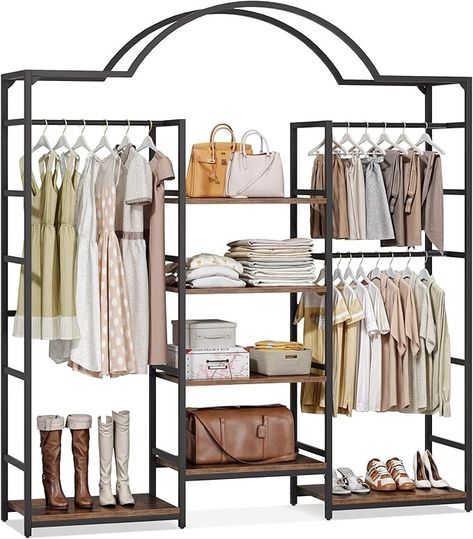 Amazon.com: DWVO Heavy Duty Clothes Rack with Storage Shelves, Closet Organizer System for Hanging Clothes, 4-Tier Garment Rack Wardrobe with 3 Hanging Rods and 6 Shelves, Black : Home & Kitchen Storage Shelves Closet, Rack Wardrobe, Shelves Closet, Closet Storage Systems, Heavy Duty Clothes Rack, Closet Organizing Systems, Garment Rack, Closet Organizer, Hanging Clothes