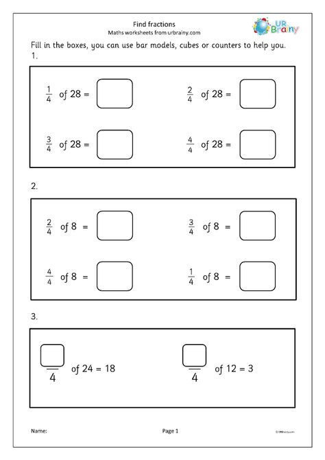 Find fractions - Fraction Worksheets for Year 2 (age 6-7) by URBrainy.com Simple Fractions Worksheets, Year 2 Maths, Simple Fractions, Fractions Worksheets, Year 2, Creative Template, Template Ideas, Accounting, Quick Saves